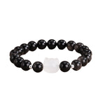 S925 Sterling Silver Natural Obsidian Bracelet, Luxury Cat‑Head Couple Beaded Bracelet