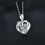 S925 Sterling Silver Moissanite Heart-to-Heart Pendant Necklace