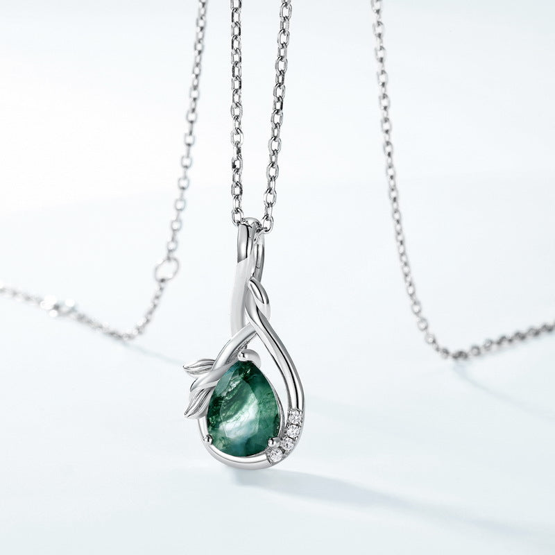 S925 Sterling Silver Miniature Green Moss Pendant Necklace