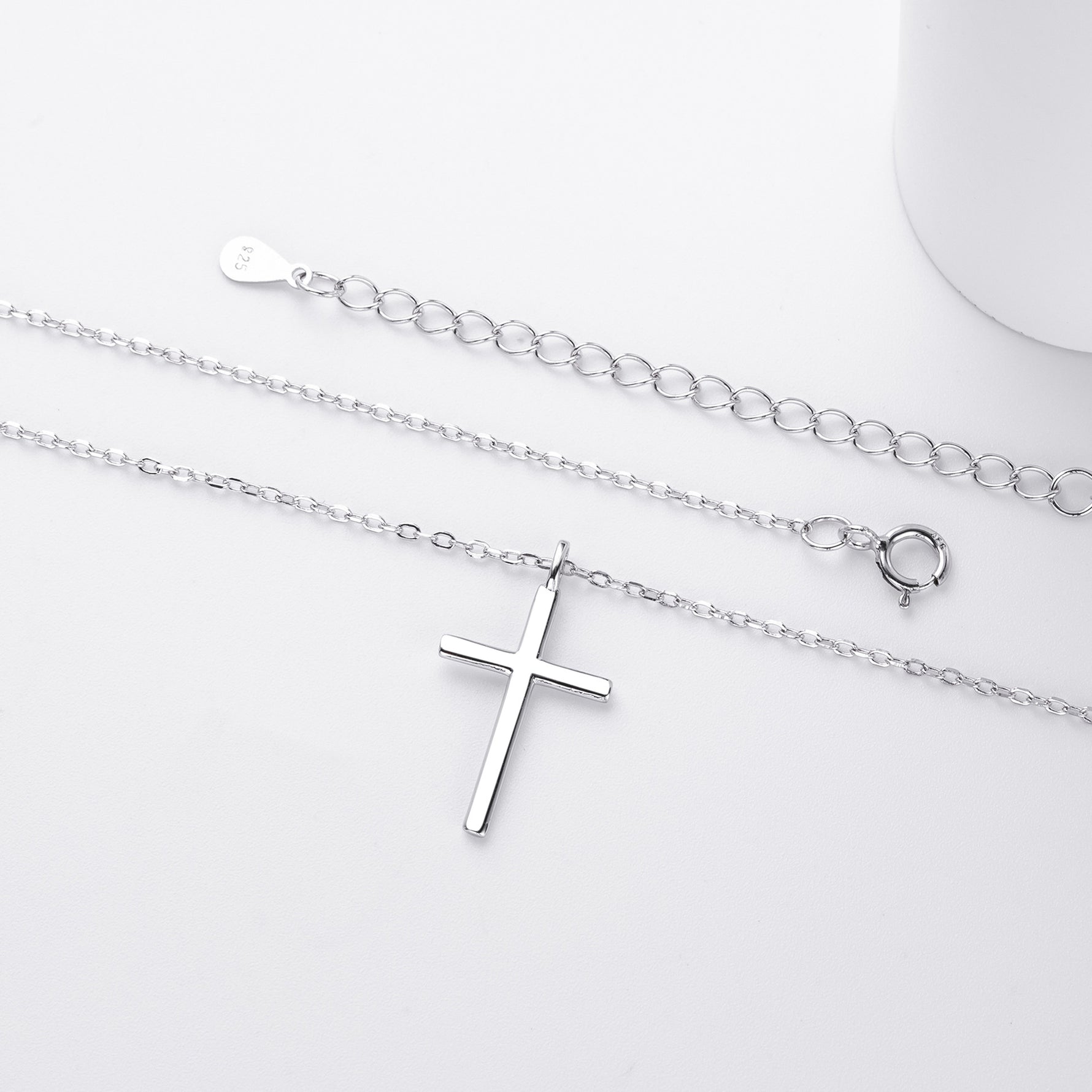 S925 Sterling Silver Simple Polished Cross Necklace