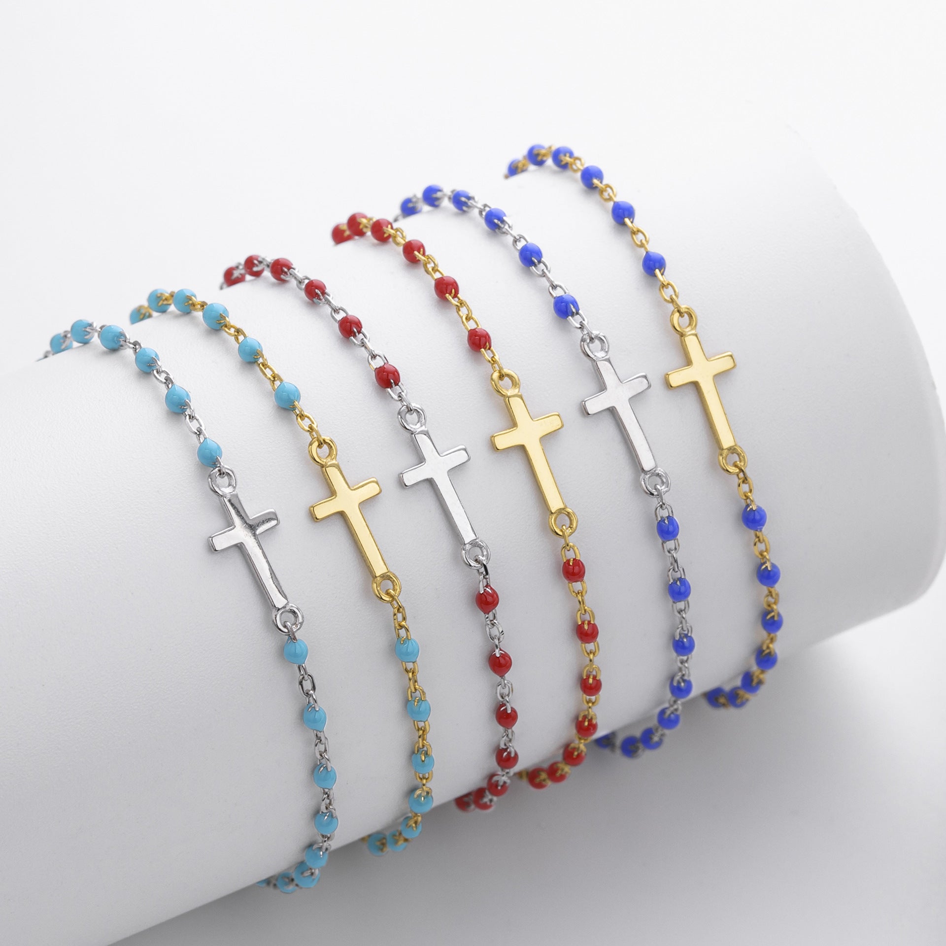 S925 Sterling Silver Cross Bracelet with Colorful Enamel Detail