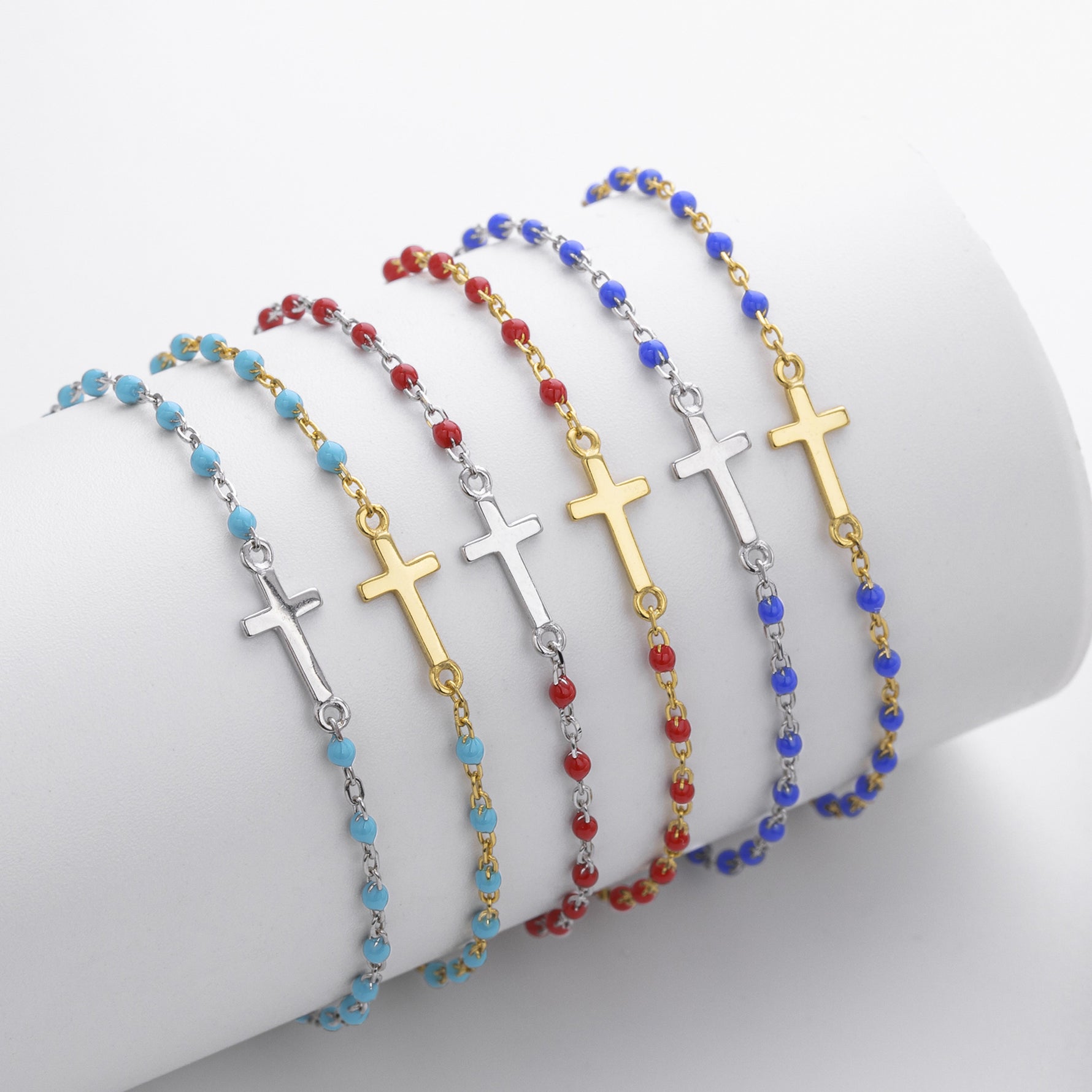 S925 Sterling Silver Cross Bracelet with Colorful Enamel Detail