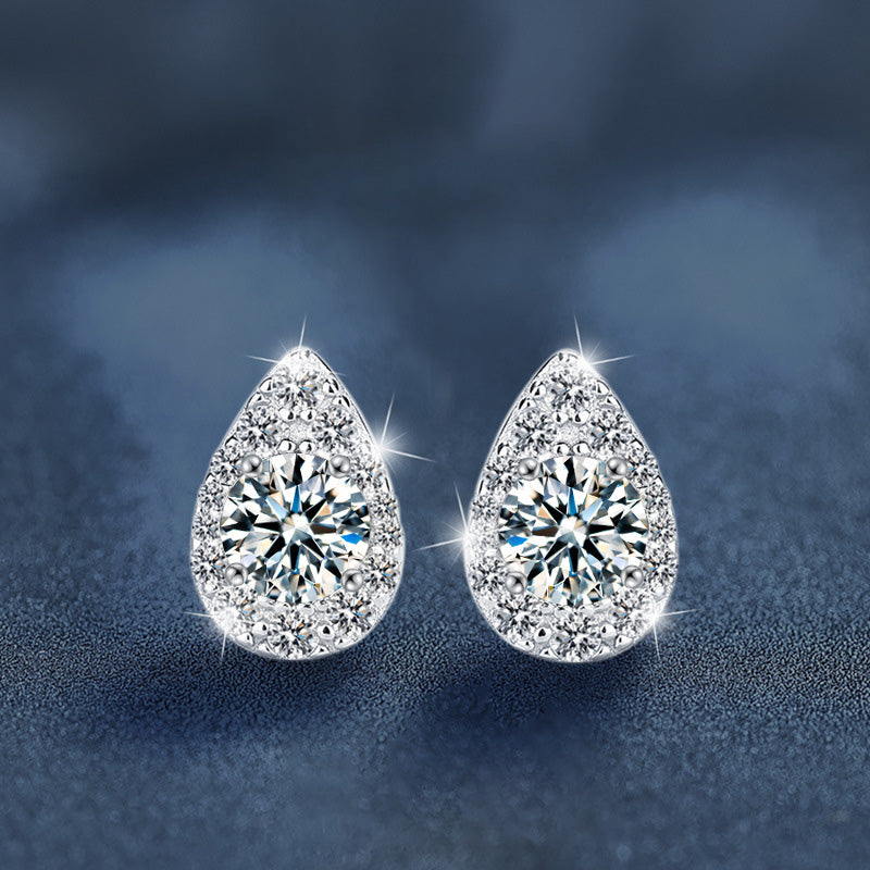 925 Sterling Silver Teardrop Moissanite Stud Earrings