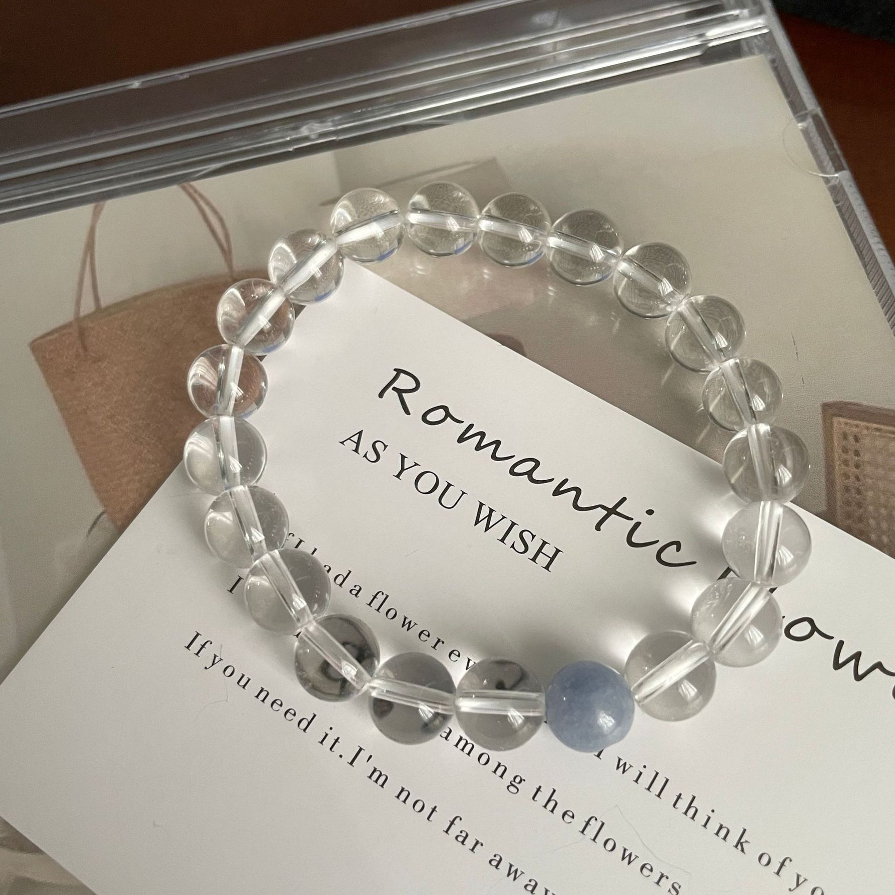 Natural white crystal spell aquamarine bracelet