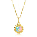 S925 Sterling Silver Gold-Plated Retro Opal Pendant Necklace