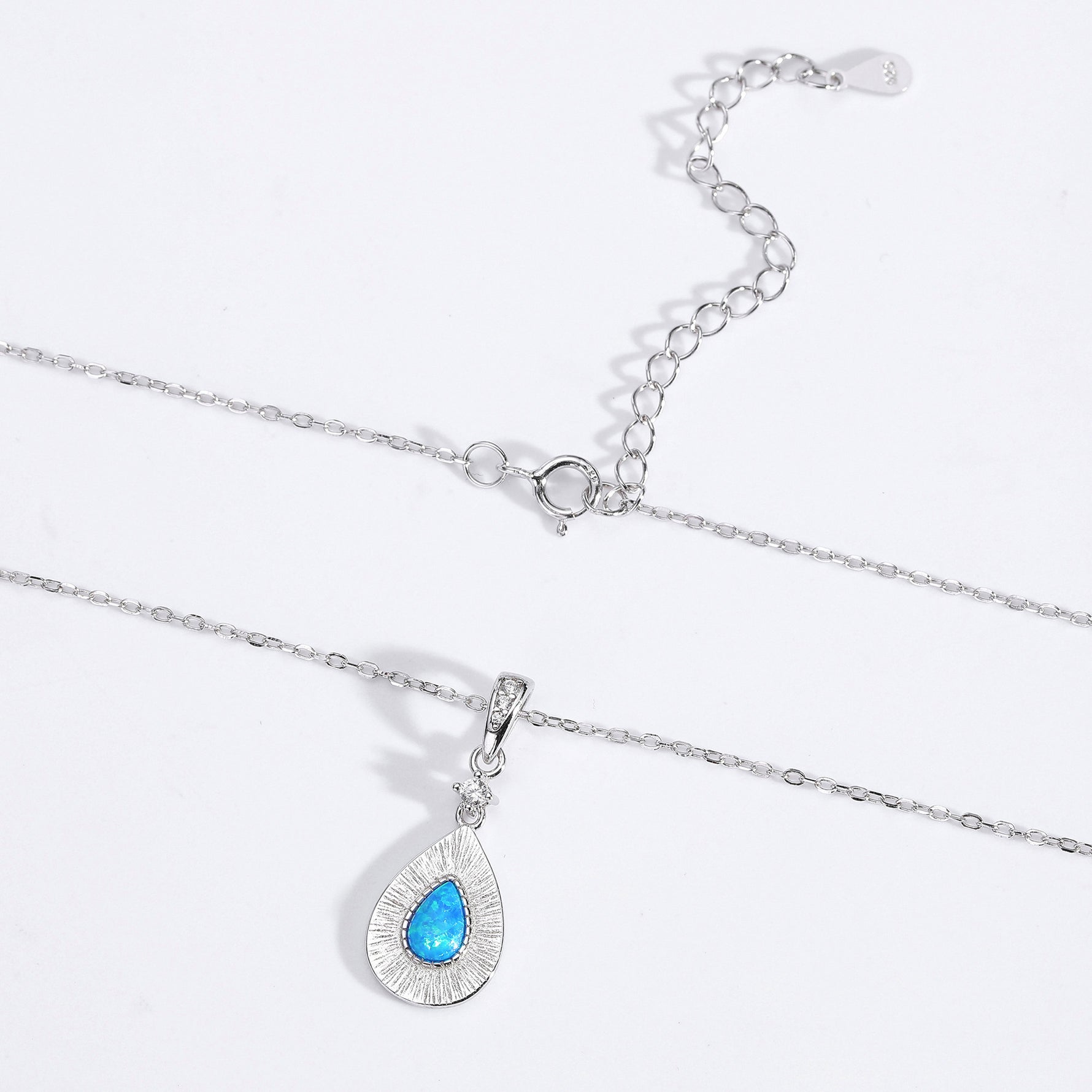S925 Sterling Silver Teardrop-Shaped Opal Necklace with Zircon
