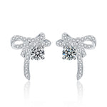 Exquisite 925 sterling silver moissanite bow earrings
