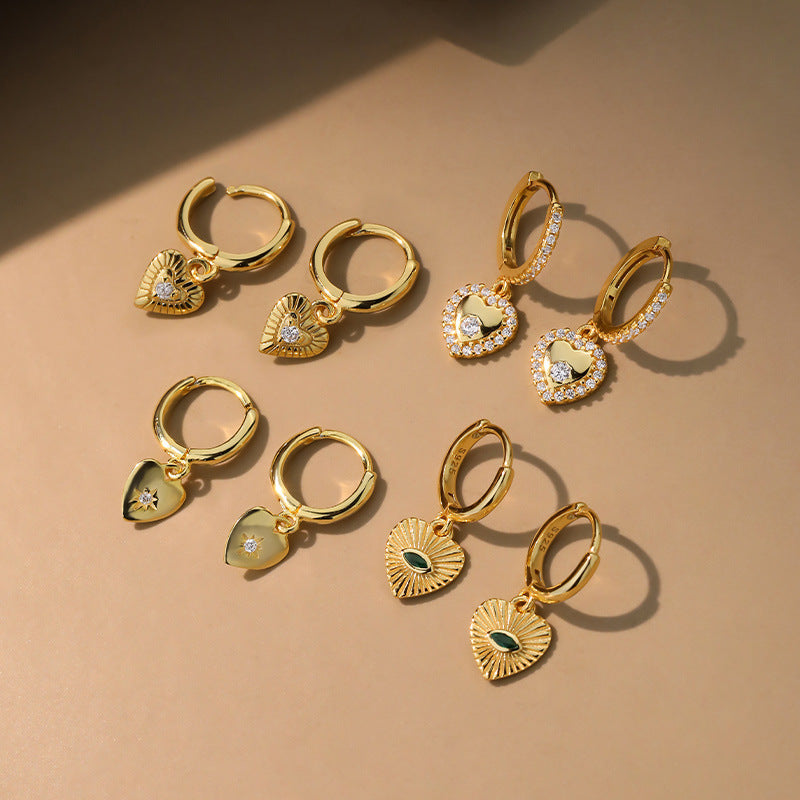 S925 Sterling Silver Heart-Shaped Zircon Earrings