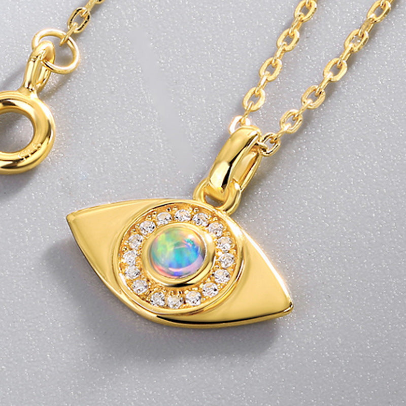 S925 Sterling Silver Gold-Plated Evil Eye Zircon-Inlaid Pendant Necklace