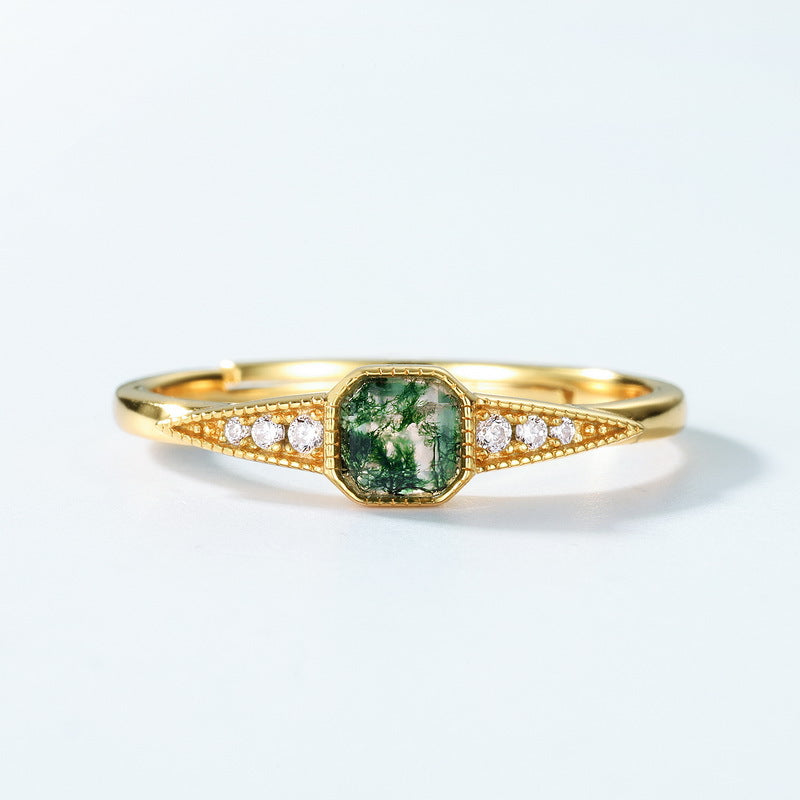 S925 Sterling Silver Gold-Plated Green Moss Ring
