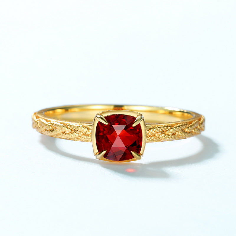 S925 Sterling Silver Gold-Plated Garnet Ring