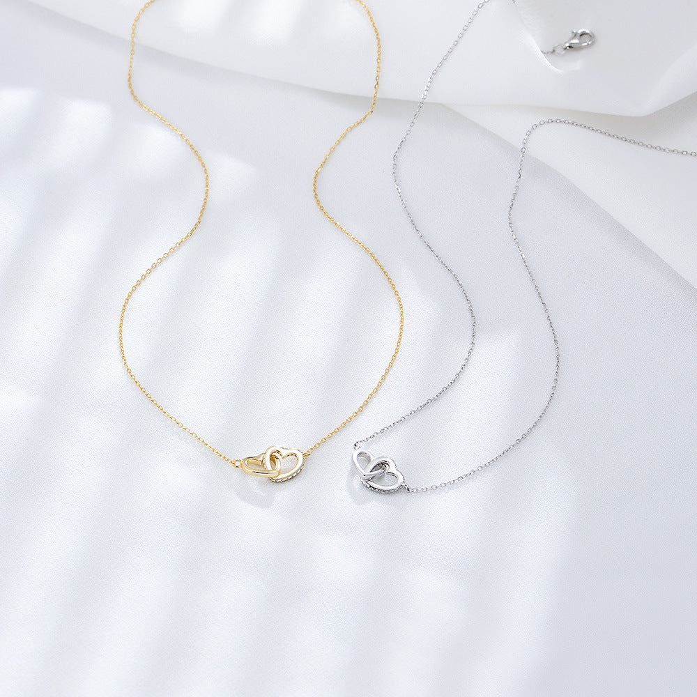 S925 Sterling Silver Simple Zircon Inlaid Heart-Shaped Buckle Necklace