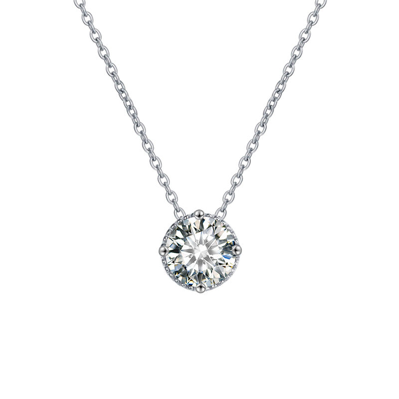 S925 Sterling Silver Moissanite Simple round Cake Pendant Necklace