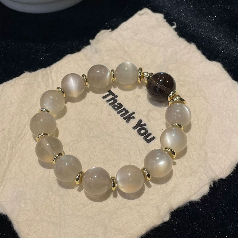 Natural Moonstone and Smoky Quartz Crystal Bracelet