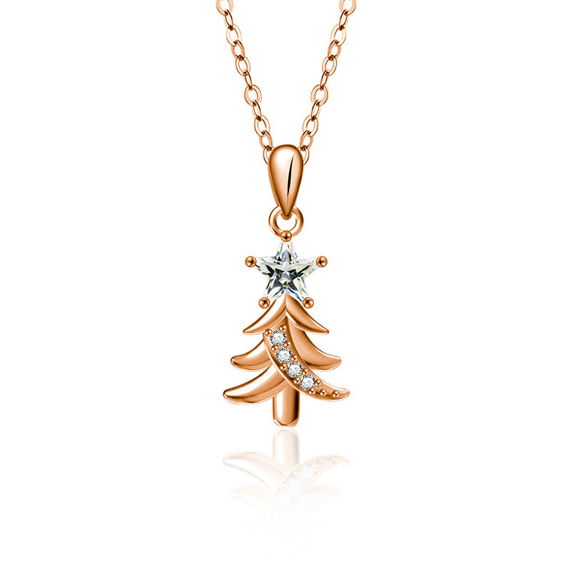 S925 Sterling Silver Moissanite Christmas Tree Pendant Necklace