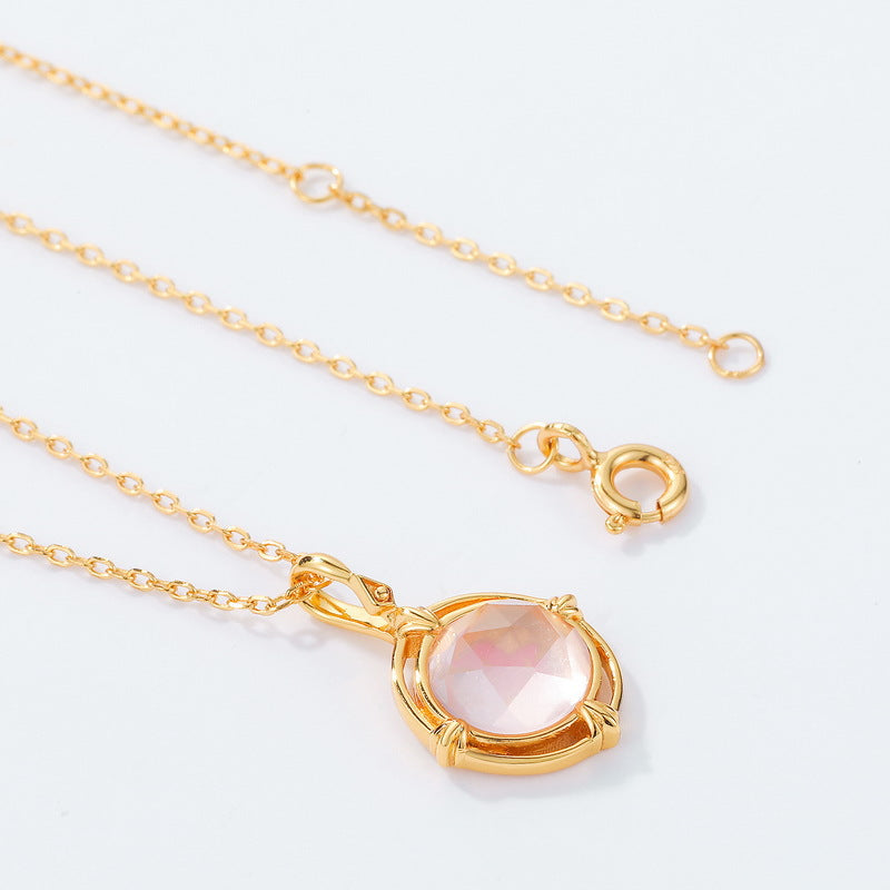 S925 Sterling Silver Gold-Plated Pink Enamel Bird Pendant Necklace