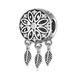 S925 Sterling Silver Hollow Flower Feather Tassel Dreamcatcher Pendant
