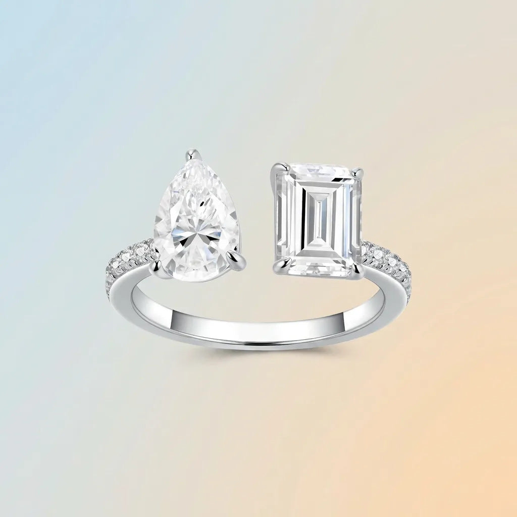S925 Sterling Silver Square Moissanite Open Ring