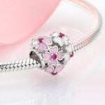 S925 Sterling Silver Exquisite Pink and White Four Leaf Clover Heart-Shaped Zircon Pendant