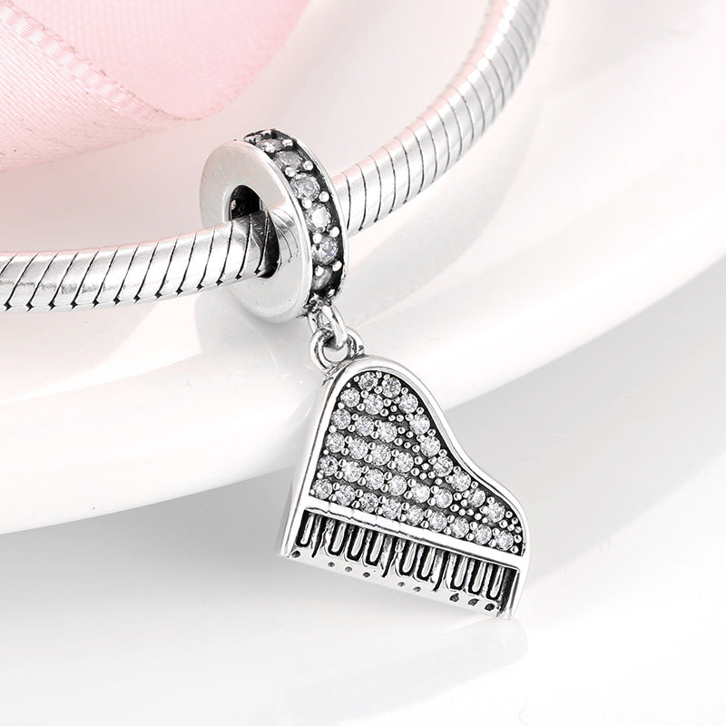 S925 Sterling Silver Piano Shaped Zircon Inlaid Pendant