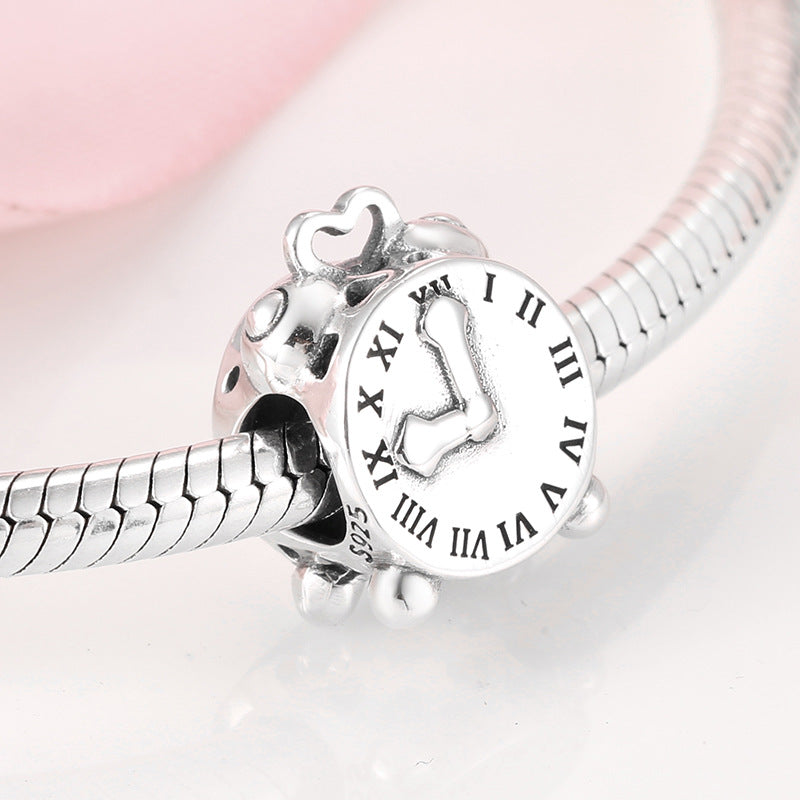 S925 Sterling Silver Creative Alarm Clock Beaded Pendant