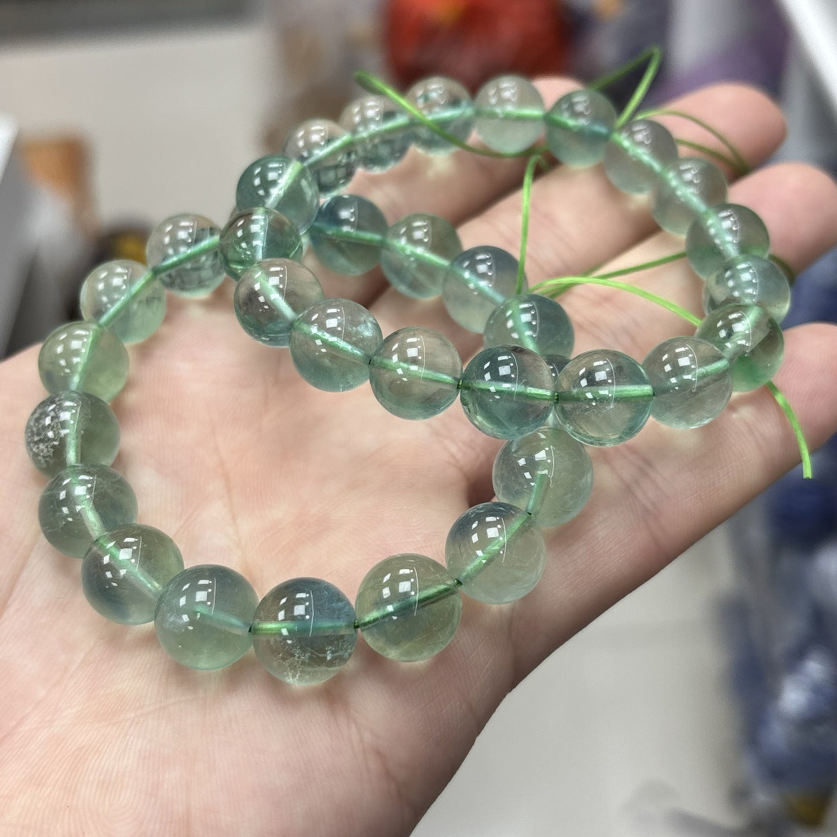 High-clarity natural green fluorite crystal bracelet