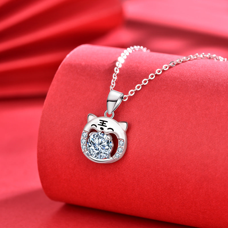 S925 Sterling Silver Moissanite Tiger Pendant Necklace