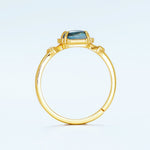 S925 Sterling Silver Gold-Plated Blue Topaz Rectangular Ring