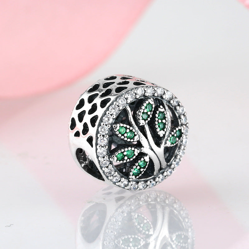 S925 Sterling Silver Tree of Life Hollow Green Zircon Pendant