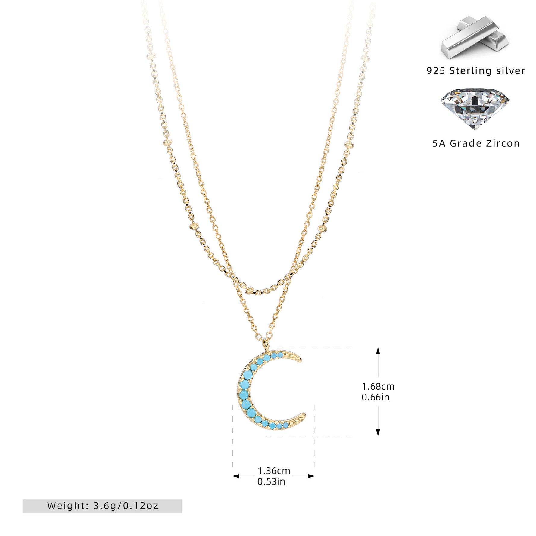 S925 Sterling Silver Moon Double Layer Necklace