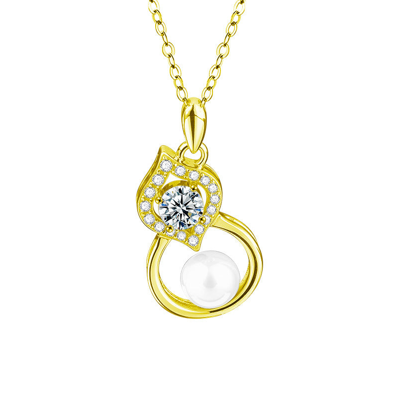 S925 Sterling Silver Moissanite Natural Pearl Gourd Pendent Necklace