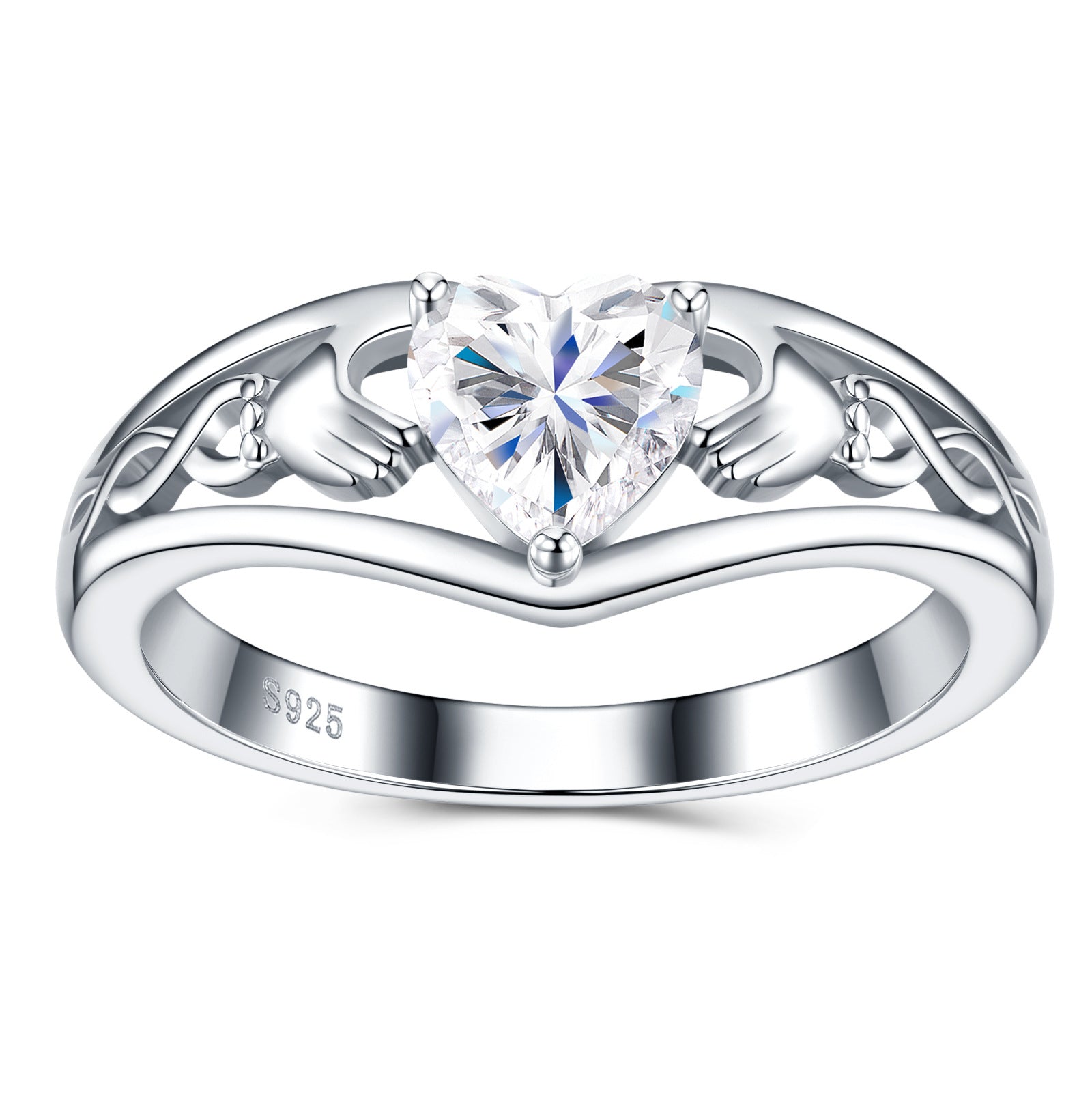 S925 Sterling Silver Heart-Shaped Moissanite Ring