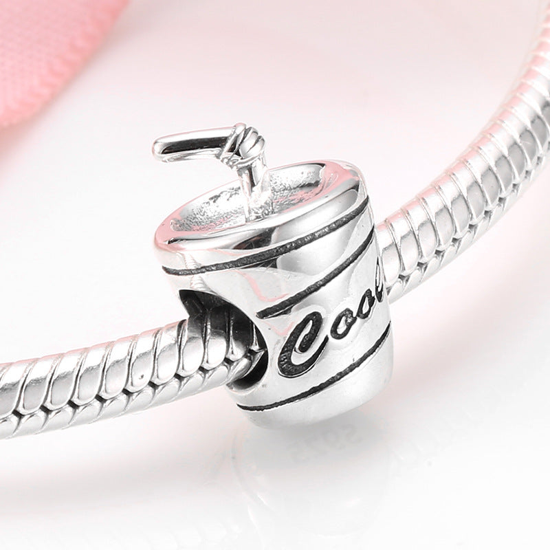 S925 Sterling Silver Creative Straw Cup Bead Pendant