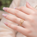 S925 Sterling Silver Gold-Plated Hollow Leaf Vine Zircon Ring