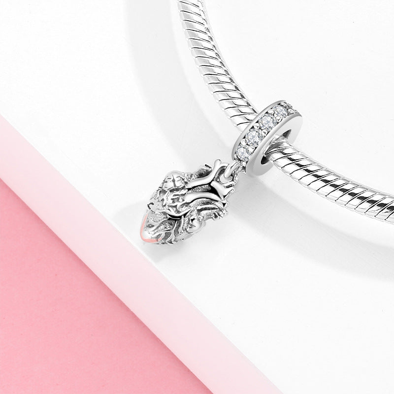 S925 Sterling Silver Anatomical Heart Zircon Inlaid Pendant
