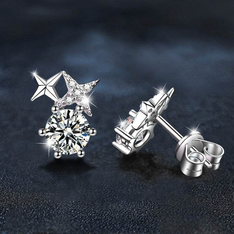 925 Silver Octagram Moissanite Stud Earrings
