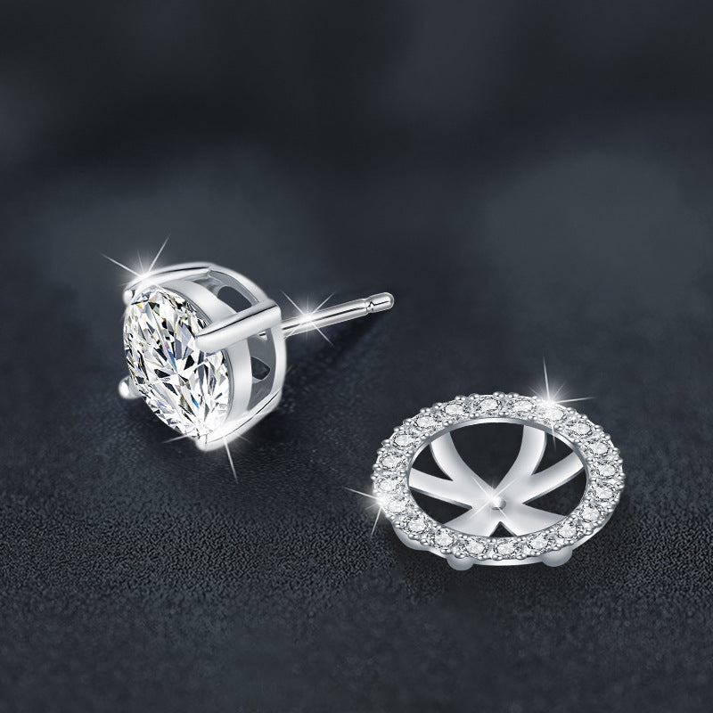 925 Sterling Silver Simple Round Pouch with Four-Prong Moissanite Earrings - Two Ways to Wear