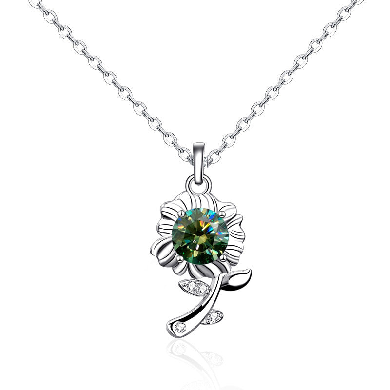 S925 Sterling Silver Moissanite Sunflower Flower Pendant Necklace