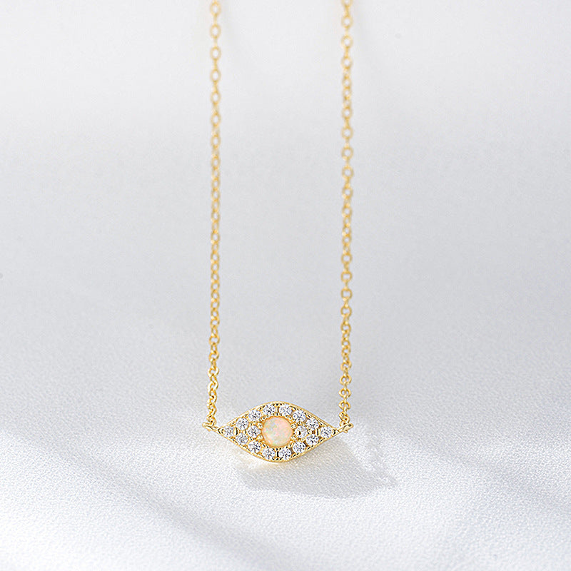 S925 Sterling Silver Devil's Eye Opal Zircon Inlaid Necklace