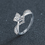 S925 Sterling Silver Heart Moissanite Diamond Accent Surround Ring