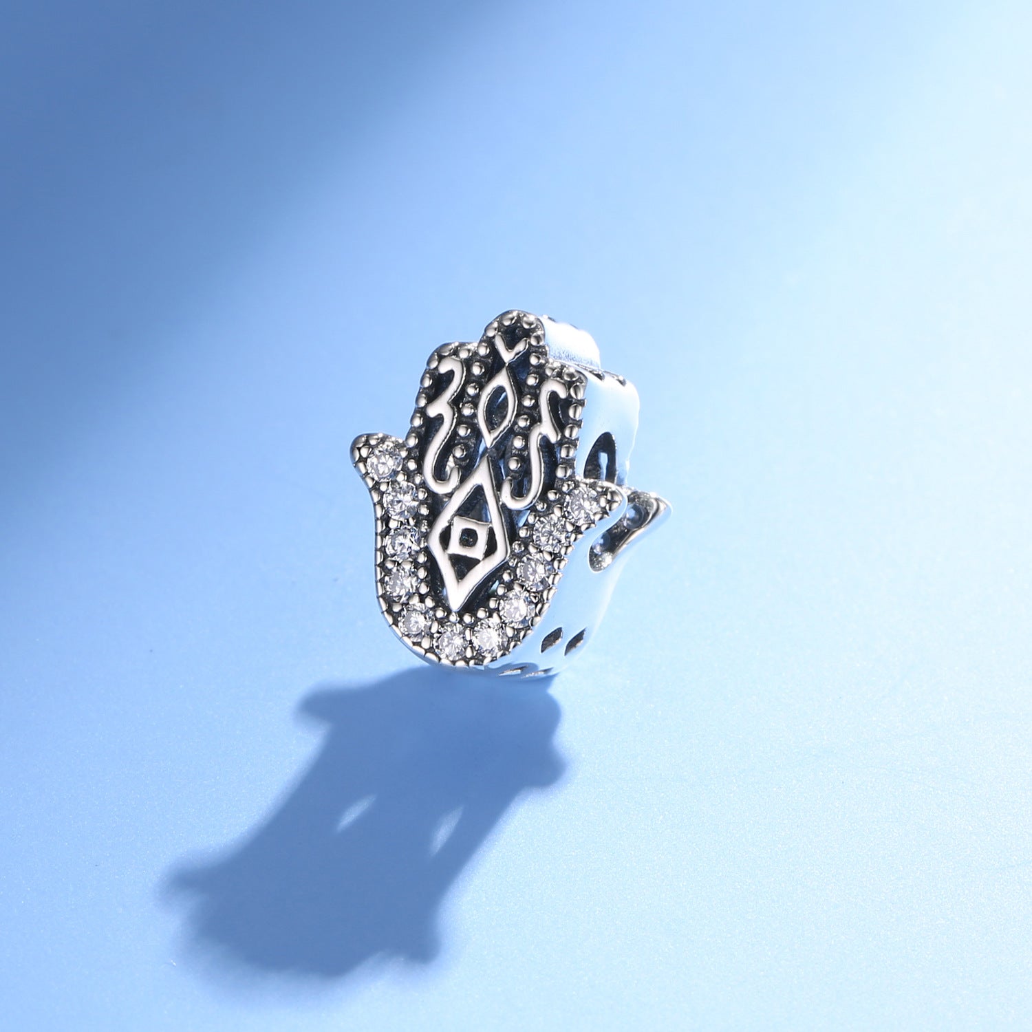 S925 Sterling Silver Fatima Zircon-Embedded Bracelet Beads Pendant