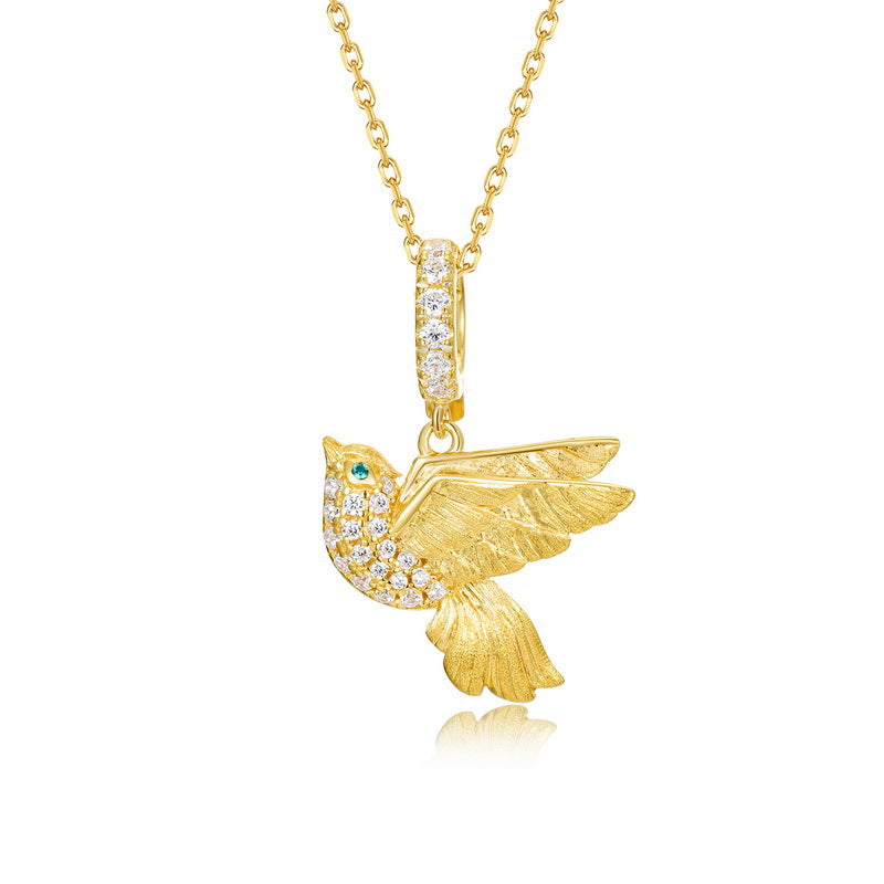 S925 Sterling Silver Gold-Plated Magpie Zircon Inlaid Pendant Necklace