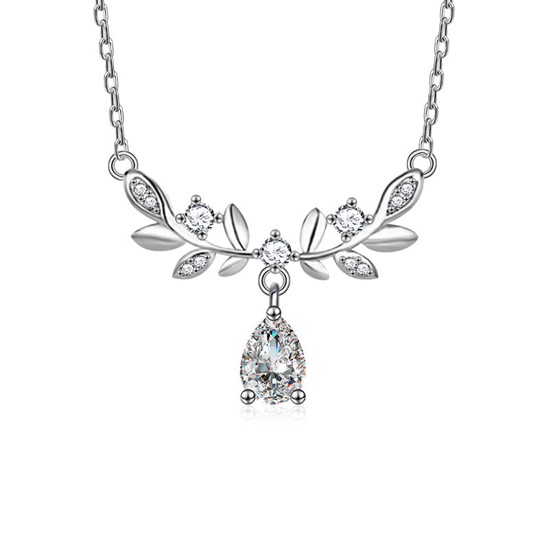 S925 Sterling Silver Moissanite Wheat Water Drop Pendant Necklace