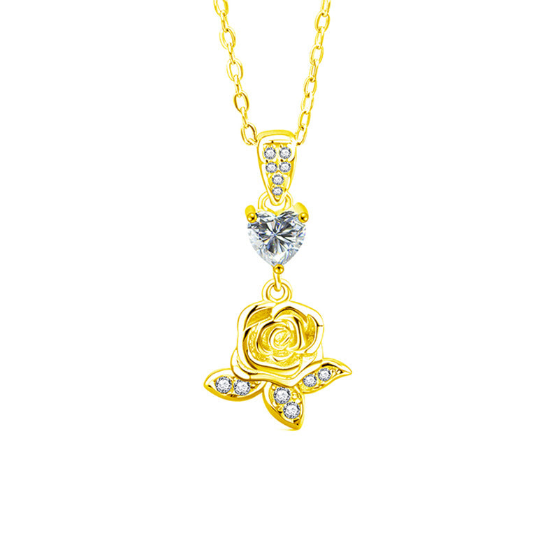 S925 Sterling Silver Moissanite Love Rose Pendant Necklace
