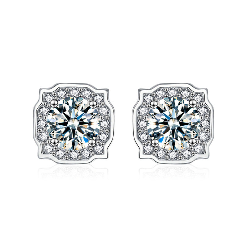 Moissanite & S925 Silver Square Stud Earrings