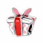 S925 Sterling Silver Christmas Rabbit Ear Gift Box Beaded Pendant