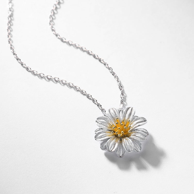 S925 Sterling Silver Gold-Plated Daisy Pendant Necklace
