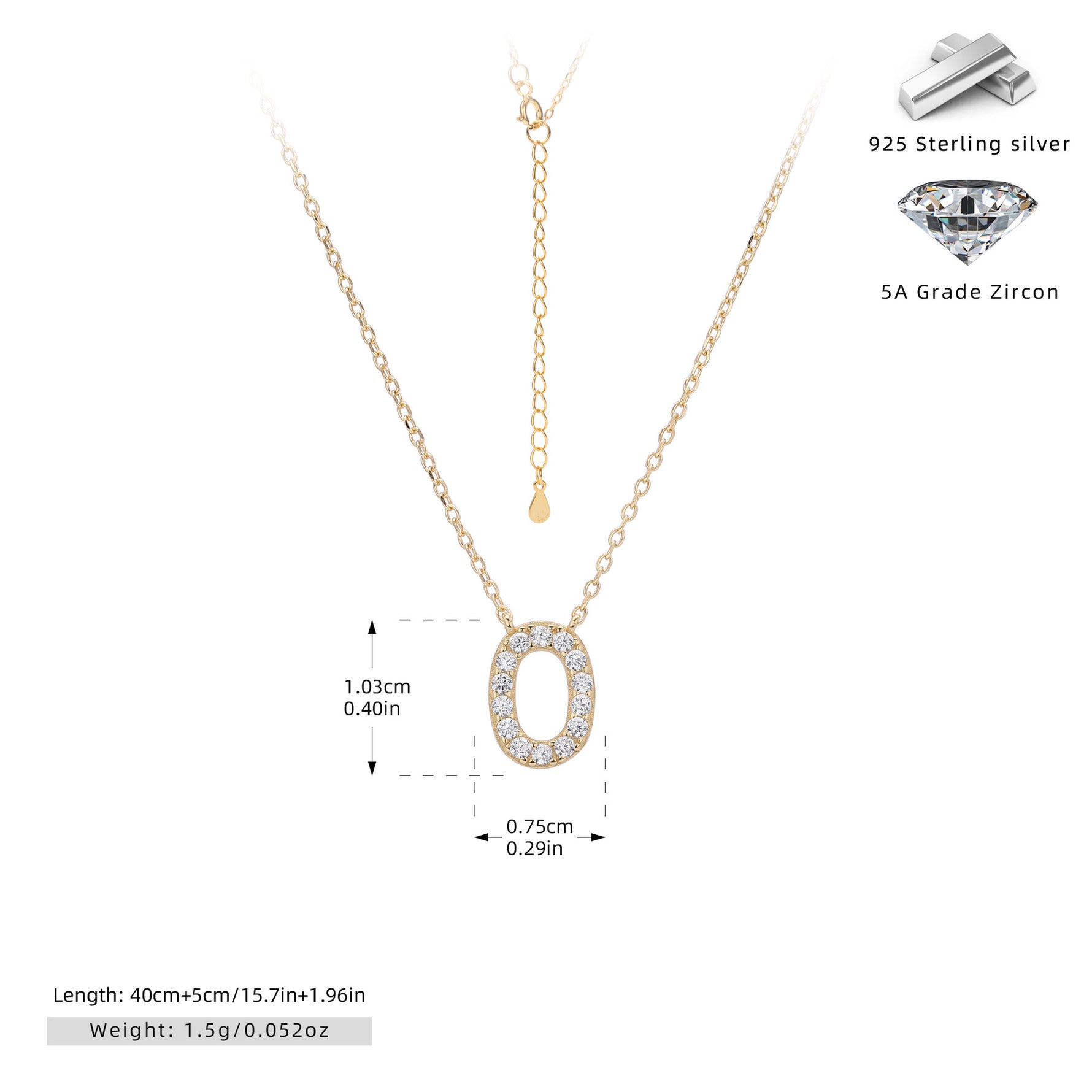 S925 Sterling Silver Simple Zircon Necklace with English Letters