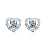 Moissanite four-prong S925 sterling silver heart-shaped earrings