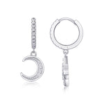 S925 Silver Star and Moon Moissanite Long Earrings